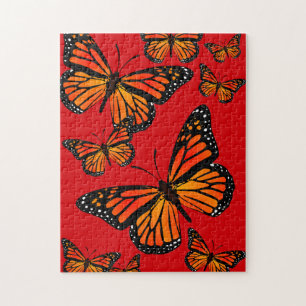 Monarch Butterflies on Red Jigsaw Puzzle
