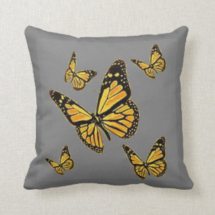 MONARCH BUTTERFLIES PATTERN GREY ART THROW PILLOW