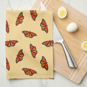 Monarch butterflies pattern pale yellow w monogram kitchen towel