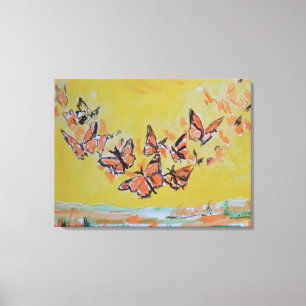 Monarch Butterflies Swarm Expressionist Canvas Print