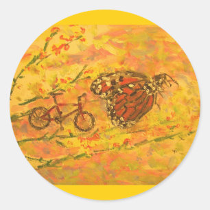 monarch butterfly and bicycle classic round sticker