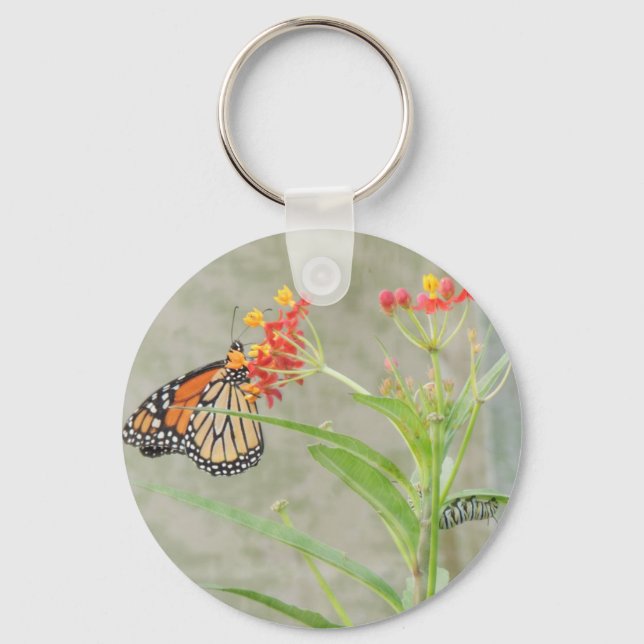 Monarch Butterfly and Caterpillar Keychain (Front)