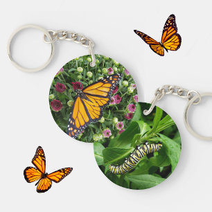 Monarch Butterfly and Caterpillar Photographic Keychain