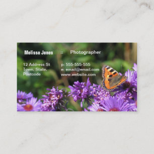 Monarch butterfly and purple flowers business card