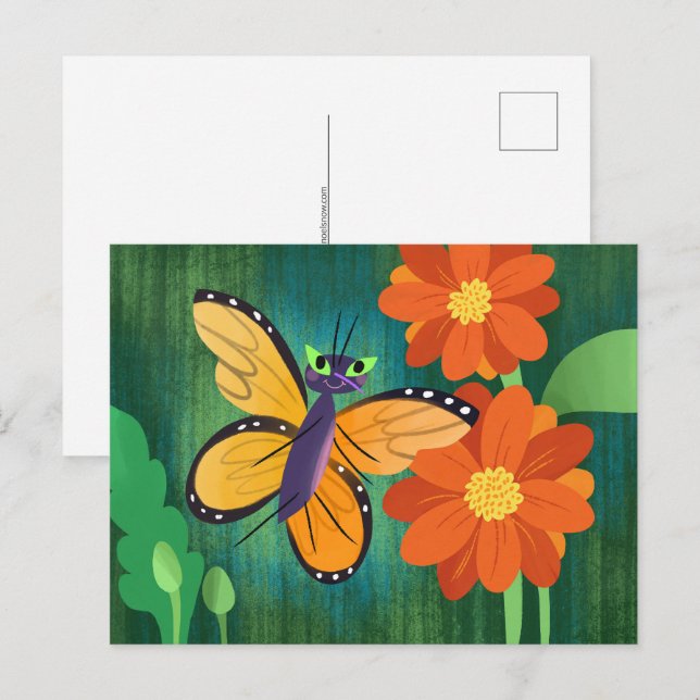 Monarch Butterfly and Red Mum Daisies Postcard (Front/Back)