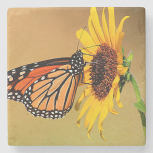 Monarch Butterfly and Sunflower Stone Coaster