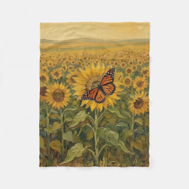 Monarch butterfly and sunflowers fleece blanket (Front)