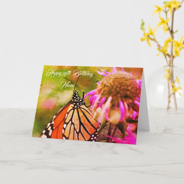 Monarch Butterfly Art Personalized Birthday  Card (Yellow Flower)