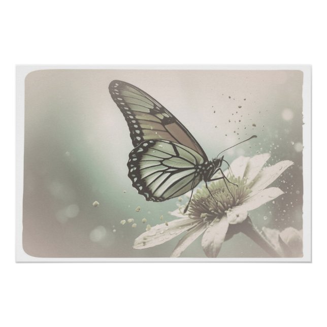 *~* Monarch Butterfly Artsy Muted Flower AP52 Poster (Front)