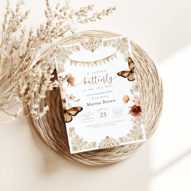 Monarch Butterfly Baby Shower  Invitation (girl baby shower invitations- butterfly baby shower invite-Mexican Talavera baby shower)