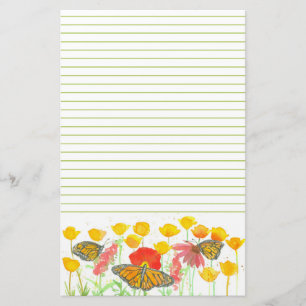 Monarch Butterfly California Poppies Wildflower Stationery