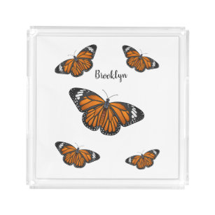 Monarch butterfly cartoon illustration acrylic tray