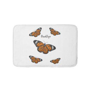 Monarch butterfly cartoon illustration bath mat
