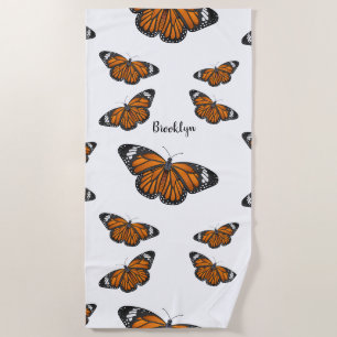 Monarch butterfly cartoon illustration beach towel