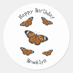 Monarch butterfly cartoon illustration  classic round sticker