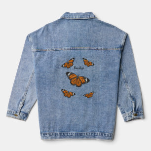 Monarch butterfly cartoon illustration denim jacket