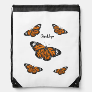 Monarch butterfly cartoon illustration drawstring bag