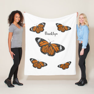 Monarch butterfly cartoon illustration fleece blanket