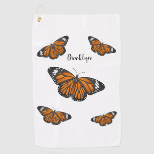 Monarch butterfly cartoon illustration golf towel