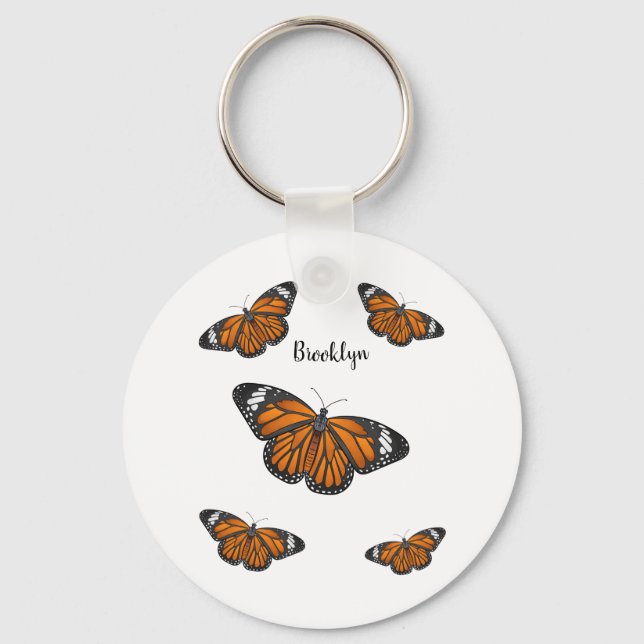 Monarch butterfly cartoon illustration  keychain (Front)