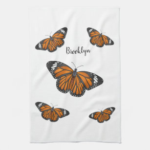 Monarch butterfly cartoon illustration kitchen towel
