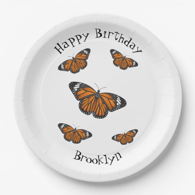 Monarch butterfly cartoon illustration paper plate (Front)