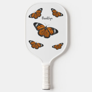 Monarch butterfly cartoon illustration pickleball paddle