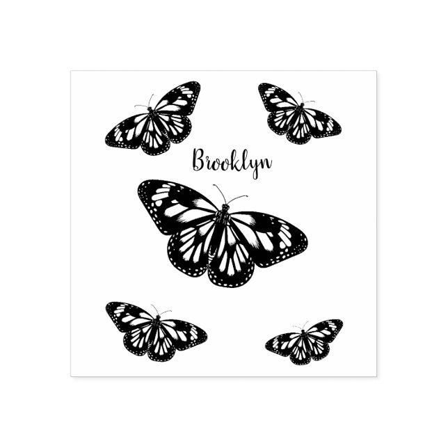 Monarch butterfly cartoon illustration rubber stamp (Imprint)