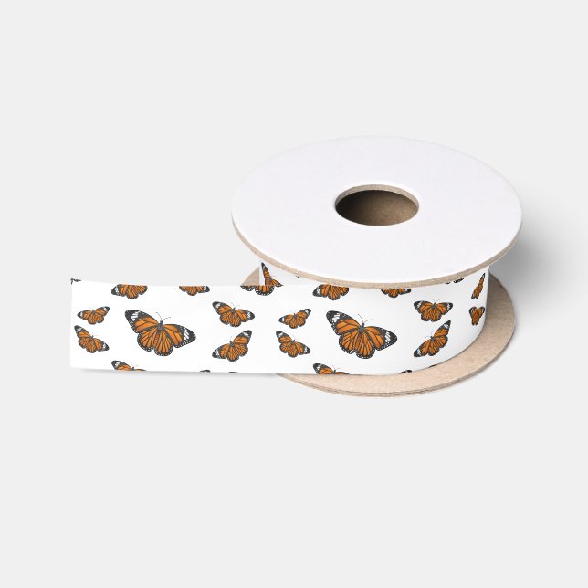 Monarch butterfly cartoon illustration satin ribbon (Spool)