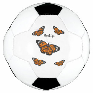 Monarch butterfly cartoon illustration soccer ball