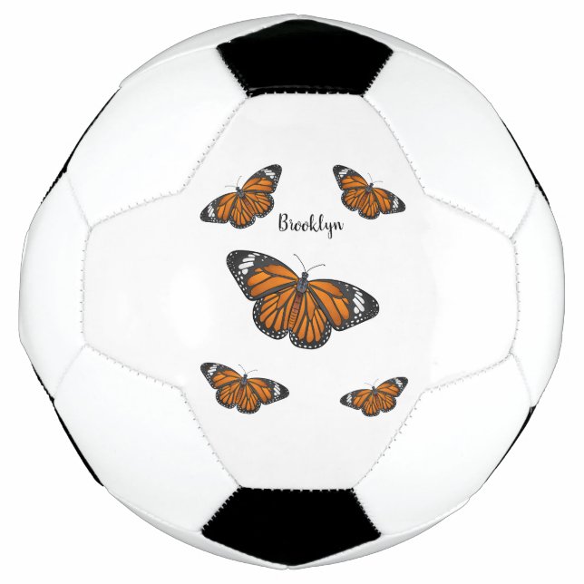 Monarch butterfly cartoon illustration soccer ball (Front)