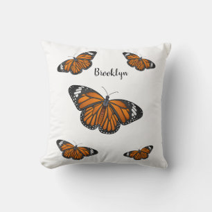 Monarch butterfly cartoon illustration throw pillow