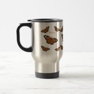 Monarch butterfly cartoon illustration  travel mug