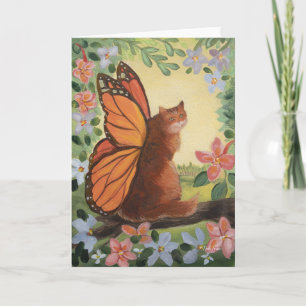 Monarch Butterfly Cat in Meadow Card
