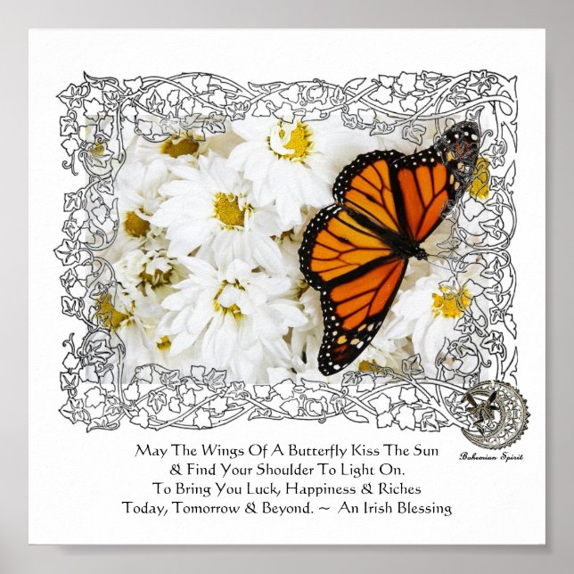 Monarch Butterfly & Daisies Poster (Front)