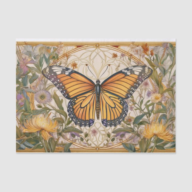 Monarch Butterfly Elegance, Wildflowers & Gold  Tissue Paper (Front)