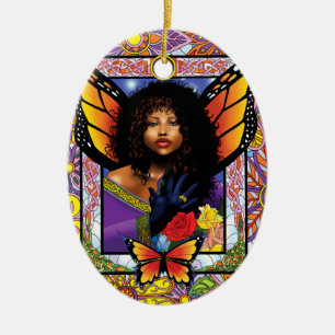 Monarch Butterfly Fairy Purple Floral Ceramic Ornament
