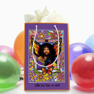 Monarch Butterfly Fairy Purple Floral Medium Gift Bag