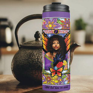 Monarch Butterfly Fairy Purple Floral Thermal Tumbler