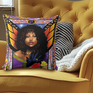 Monarch Butterfly Fairy Purple Floral Throw Pillow