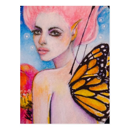 Monarch Butterfly Fairy with Pink Haiir Postcard