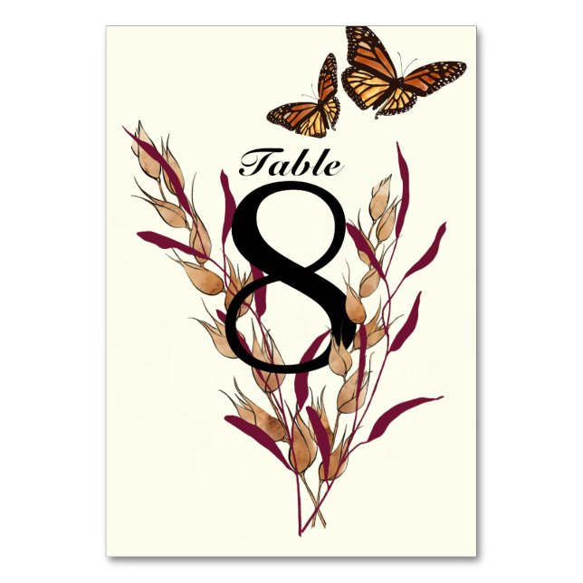 Monarch Butterfly Fall Botanical  Table Number (Front)
