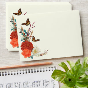  Monarch Butterfly Fall Wedding Ivory  Envelope
