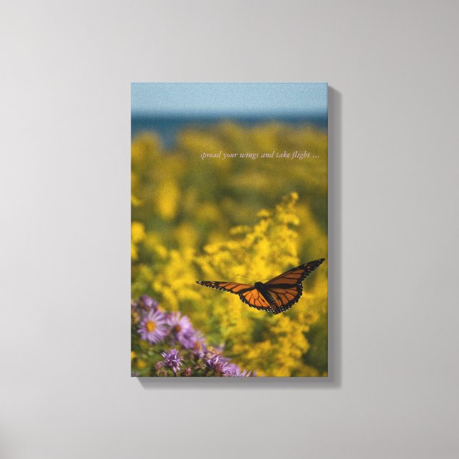 Monarch Butterfly Flight Wild Flower Meadow Lake Canvas Print (Front)