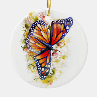 Monarch Butterfly Floral Ceramic Ornament