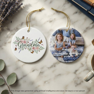 Monarch Butterfly Floral Grandma Photo Ceramic Ornament