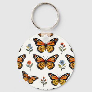 Monarch Butterfly Floral Pattern Keychain