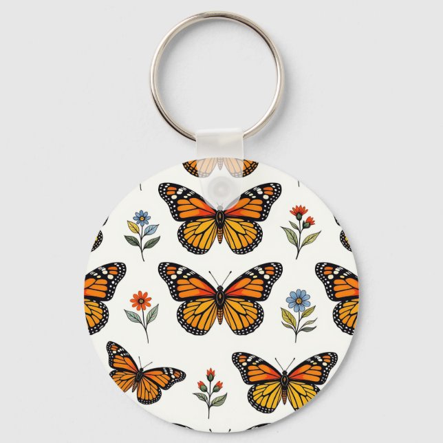 Monarch Butterfly Floral Pattern Keychain (Front)