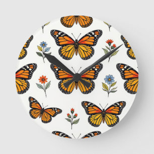 Monarch Butterfly Floral Pattern Round Clock