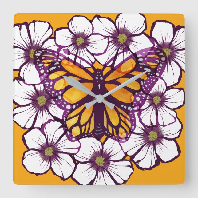 Monarch Butterfly Floral                           Square Wall Clock (Front)